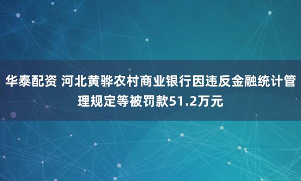 华泰配资 河北黄骅农村商业银行因违反金融统计管理规定等被罚款51.2万元